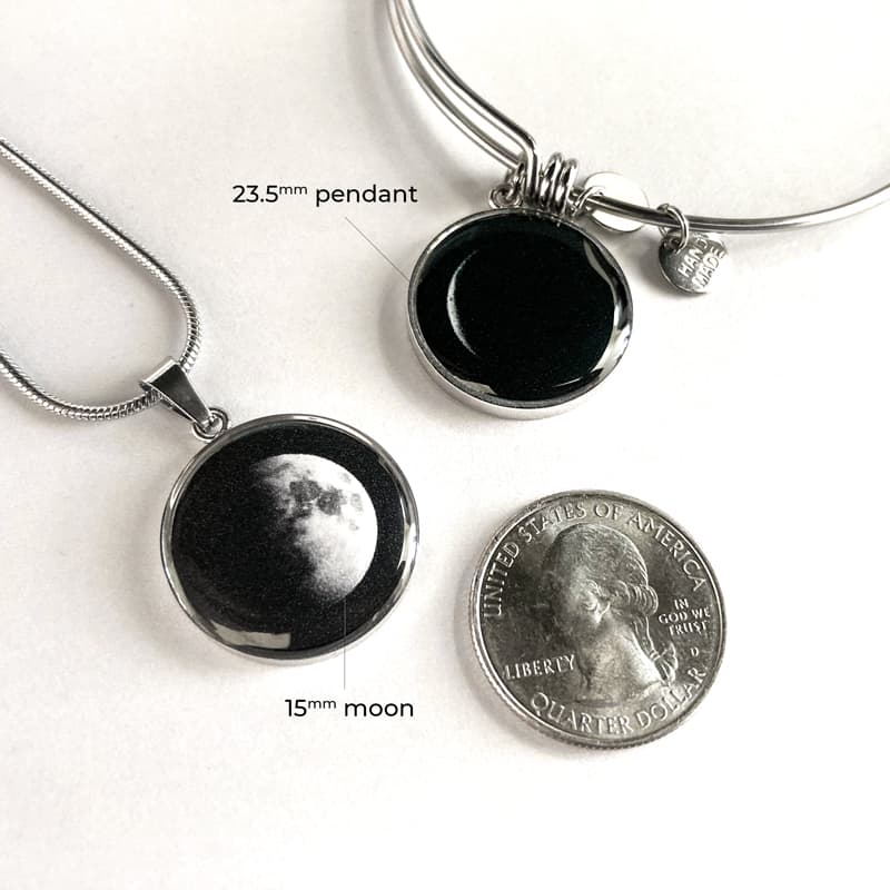 Personalized Birth Moon Stainless Steel Silver Necklace with 1 2 3 or 4 Custom Birthday Moon Phase Charms 